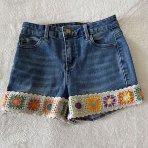 Tractr Girls Denim Shorts Crochet Hem Boho Festival Girls Size 12